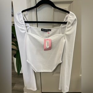 White Ribbed Long Sleeve Corset. NEW. TAG INTACT.